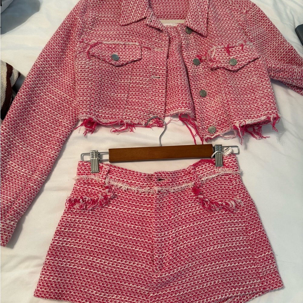 Zara Pink Tweed Jacket and Skirt Set